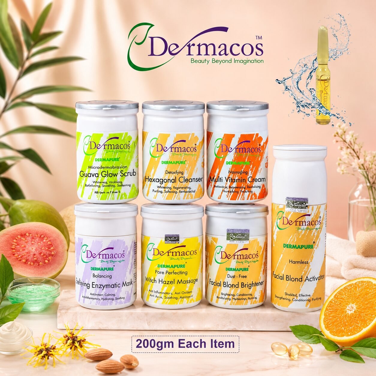 Dermacos Brighten Up Facial Kit (200gm) Pack of 7 + FREE Skin Lightning Ampoule (2ml)