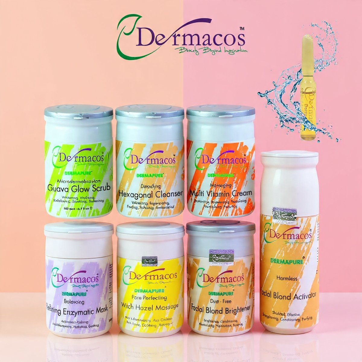 Dermacos Brighten Up Facial Kit (200gm) Pack of 7 + FREE Skin Lightning Ampoule (2ml)