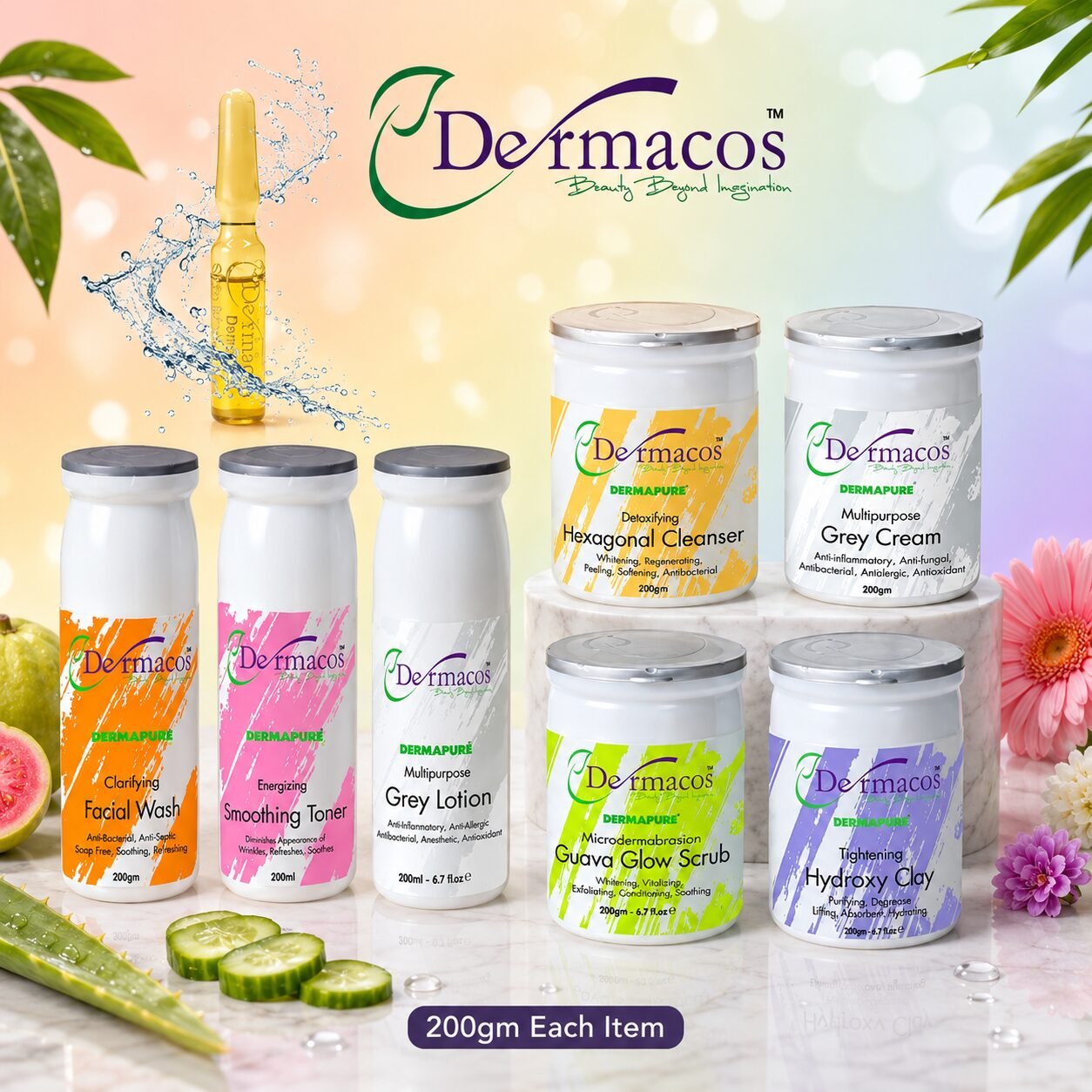 Dermacos Radiance Revealed Facial Kit (200gm Each) Pack of 7 + FREE Skin Lightning Ampoule (2ml)