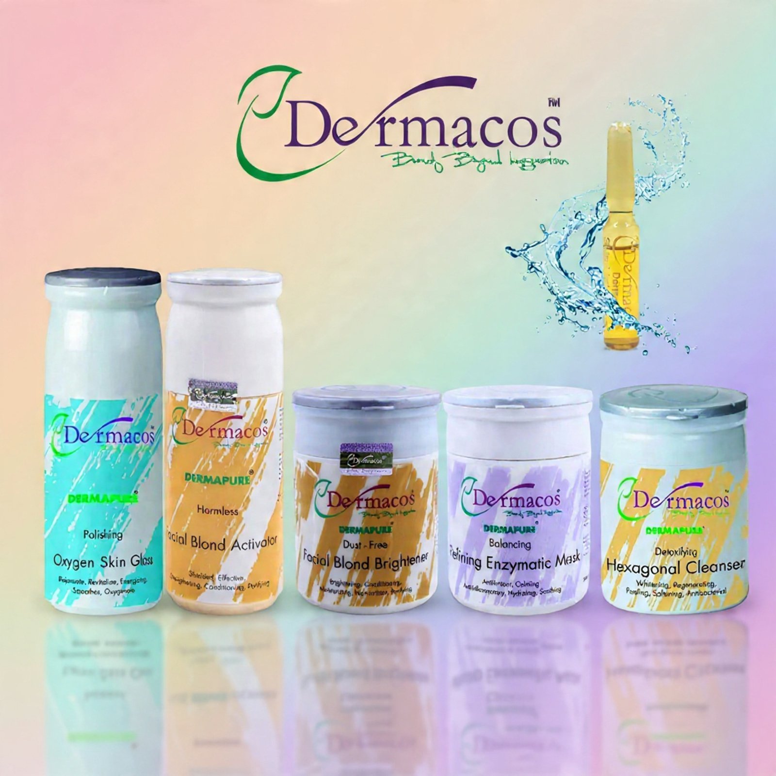 Dermacos Radiant Glow Facial Kit (200ml Each) Pack of 5 + FREE Skin Lightning Ampoule (2ml)