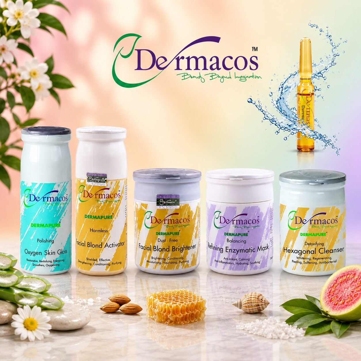 Dermacos Radiant Glow Facial Kit (200ml Each) Pack of 5 + FREE Skin Lightning Ampoule (2ml)
