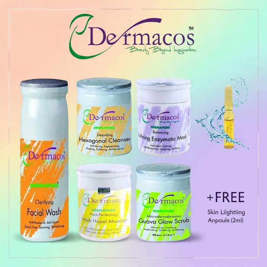 Dermacos Radiance Boost Facial Kit (200ml Each) Pack of 5 + FREE Skin Lightning Ampoule (2ml)