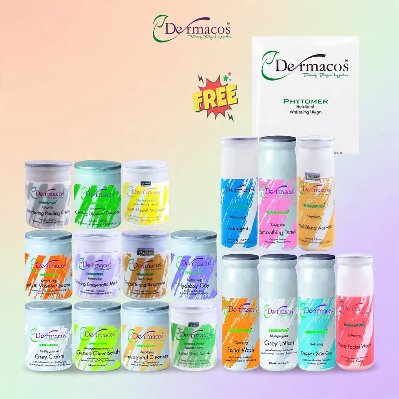 Dermacos Complete Facial Kit (200gm Each) Pack of 18 + FREE Phytomer Botanical Whitening Mask (30gm)
