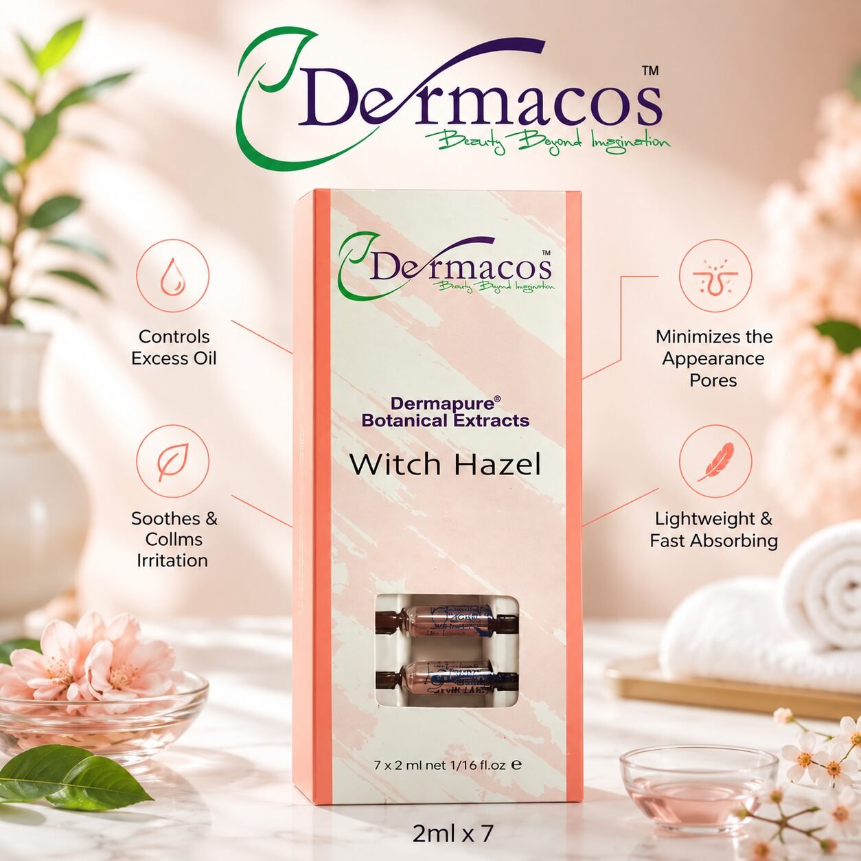 Dermacos Dermapure Witch Hazel Ampoule (2ml) Pack of 7