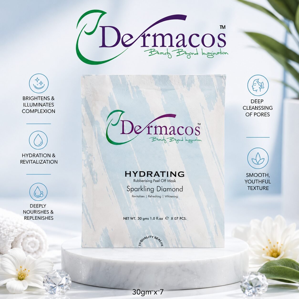 Dermacos Rubberizing Peel-Off Mask Sparkling Diamond (30gm) Pack of 7