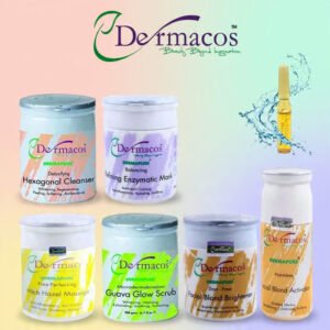 Dermacos Skincare Essentials Facial Kit (200ml Each) Pack of 6 + FREE Skin Lightning Ampoule (2ml)